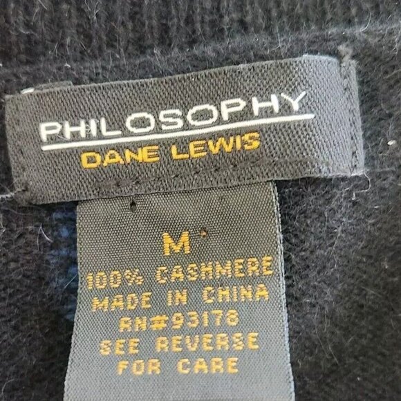 Philosophy Dane Lewis Cashmere Black Blue Polkadot Button Front Sweater Size M - Picture 7 of 7